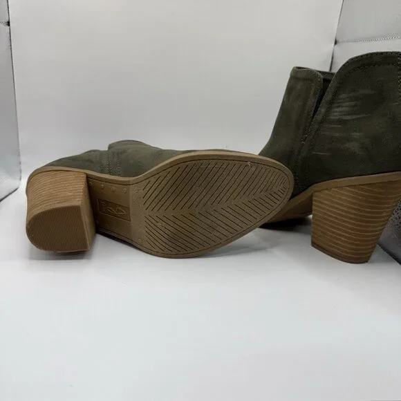 Joie Kayden Ankle Booties Women's Size 7.5 M Faux Suede Vegan Olive Chunky Heel - Picture 6 of 9